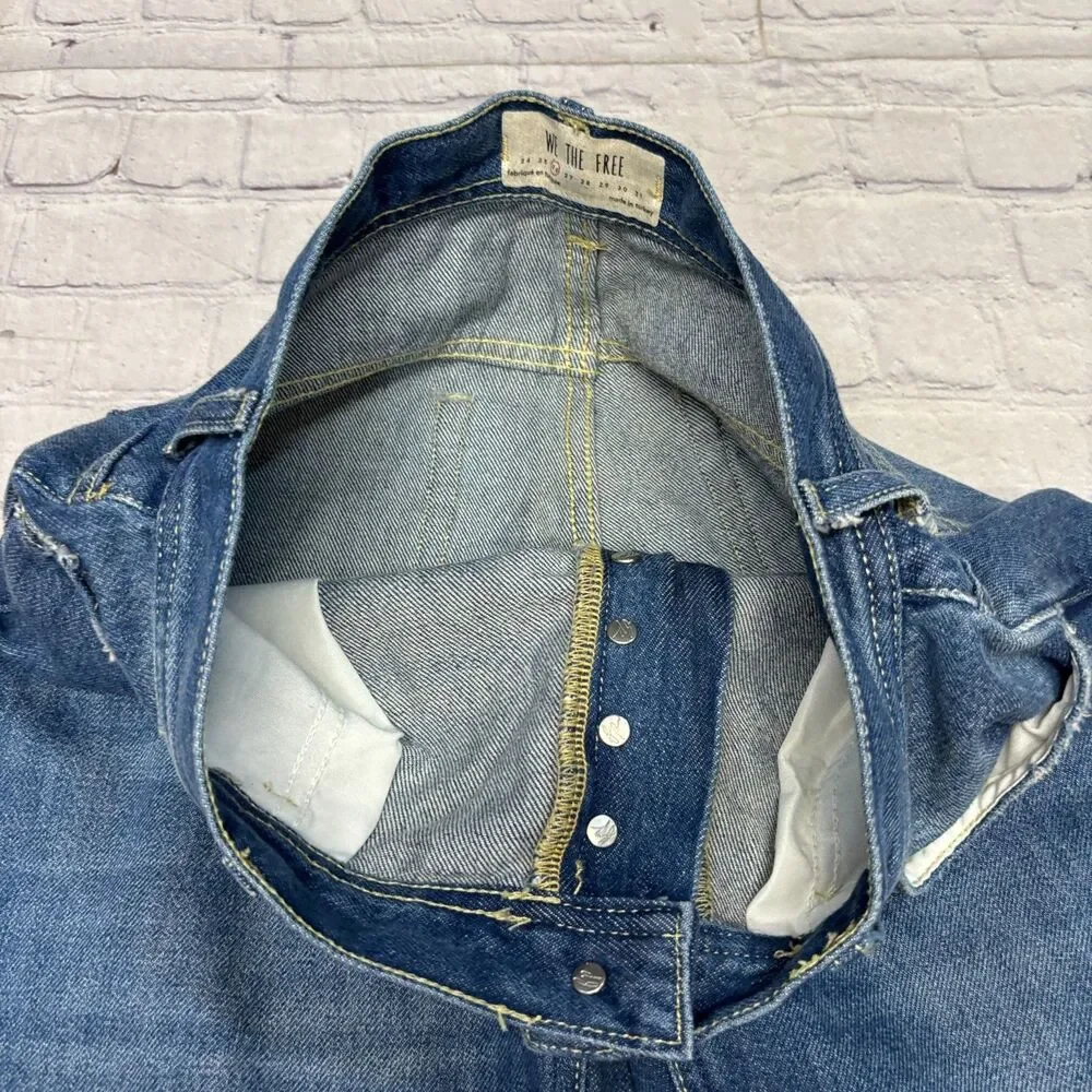 Free People We The Free Women Wide Leg Jeans Size 26 Distressed Denim D120 -12